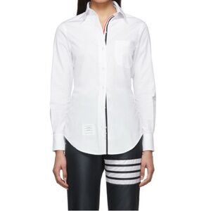 Thom Browne White Poplin Point Collar Classic Shirt